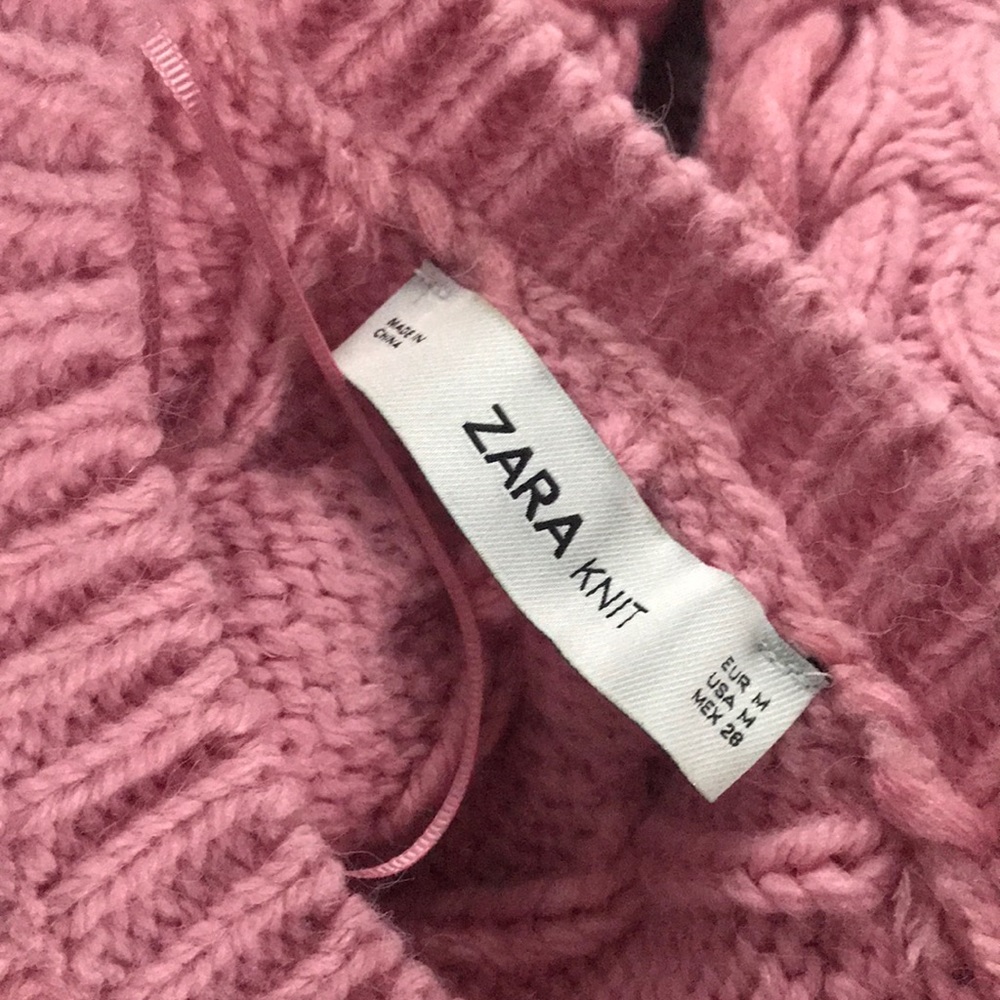 Zara- Pink knit braided sweater. Size M